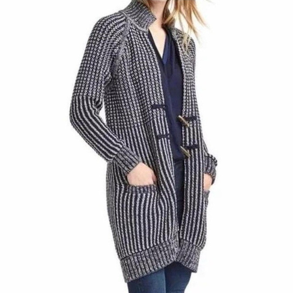 GAP Womens Navy Blue Cotton Textured Toggle Longline Cardigan Sweater XS NWOT